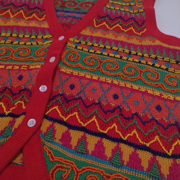 Vintage DKNY Donna Karan New York Women's Beaded Sequin Coogi sweater vest funky - Picture 5 of 8